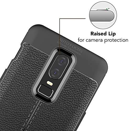 NALIA Silicone Case Compatible with OnePlus 6, Ultra-Thin Leather Look Protective Case Cover Slim Premium Hard Case Slim Mobile Phone Case Smart Phone Bumper Soft – Black 3