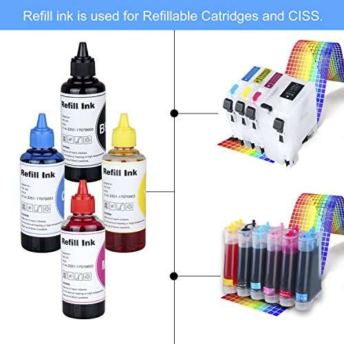 Inkjet Printer Refill Ink Dye Bottles Kit for LC201 LC203 LC20E Refillable Ink Cartridges or CISS, for MFC-J870DW, MFC-J450DW, MFC-J985DW, MFC-J480DW, MFC-J880DW, MFC-J470DW, MFC-J4620DW, MFC-J4420DW 2
