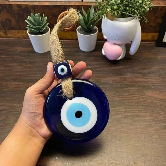 BLUE BEADS Turkish Feng Shui Vastu Blue Glass Evil Eye Hanging/Door Hanging Nazar Batu for Protection and Good Luck - Perfect for Gifting Home or Office (Jute) 3