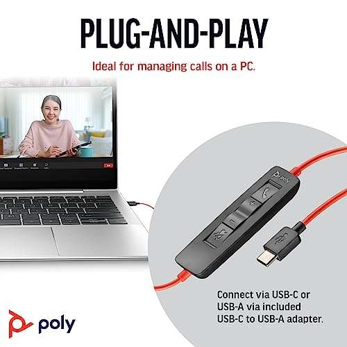 Poly Blackwire 3320 Wired Headset (Plantronics) – Flexible Microphone Boom – Hi-fi Stereo - Connect to PC/Mac via USB-C or USB-A - Works with Teams/Zoom - Amazon Exclusive 4