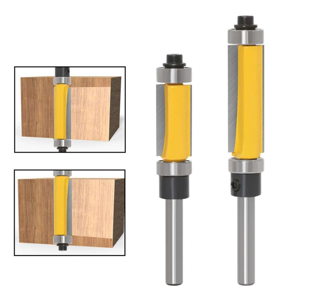 Professional 1/4'' Shank Top and Bottom Bearing Flush Trimer Bit 2 pcs Set Great for Edging, Veneer, or Laminate 1