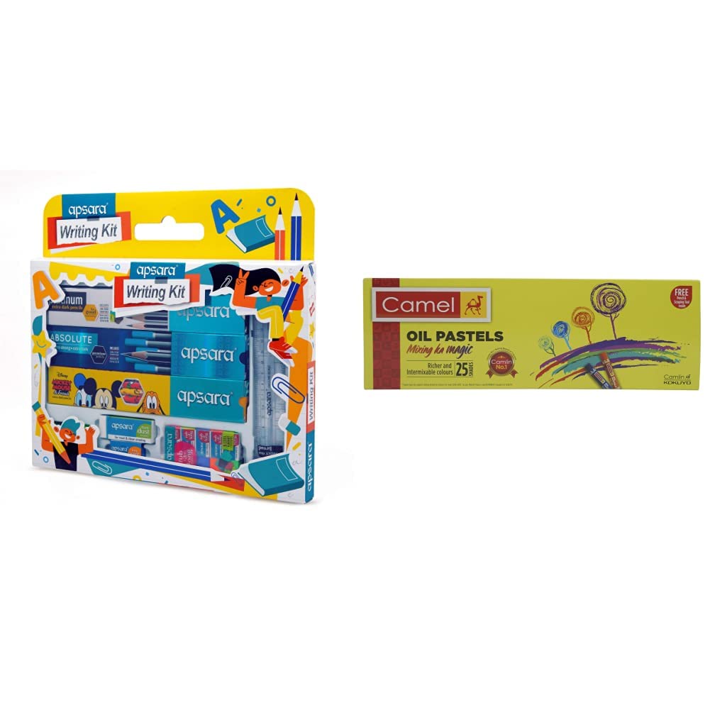 Apsara Writing Kit & Camel Oil Pastel + Free 1 Drawing Pencil - 25 Shades