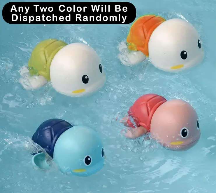 WISHKEY Pack of 2 Swimming Turtle Bath Toy for Babies, Floating Toys for Kids Tub, Cute Bathing Toys for Toddlers, Bathtub Toys for Baby Boys & Girls, Bathing Toys for Baby for 0-3 Years (Multicolor) 3