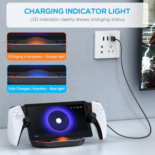 FASTSNAIL Charging Stand for PS Portal Remote Player, Portable Charge Dock Station with 14 RGB Light Modes and Type-C Cable, Charge Base Holder Accessories for PlayStation 5 Portal Console -Black 2