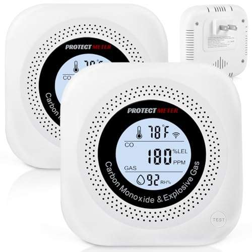 Carbon Monoxide Detectors, 2Pack 4-in-1 Natural Gas Leak Detector & Temperature/Humidity Monitor 1