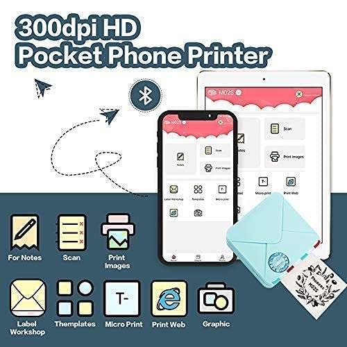 Phomemo M02S Pocket Thermal Printer- Bluetooth Photo Printer with 3 Rolls Colorful Sticker Paper, Compatible with iOS + Android for Plan Journal, Study Notes, Art Creation, Work, Gift 3