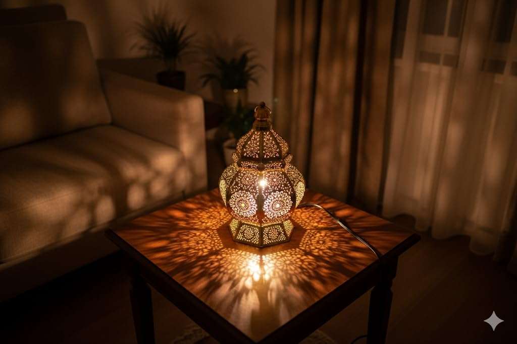 Luxury Golden Moroccan Lantern Lamp Ziva | Vintage Hanging Decorative Light | Handcrafted Iron Lantern for Home, Living Room, Garden, Balcony, Diwali, Eid, Wedding & Festive Decoration (28 CM) 5