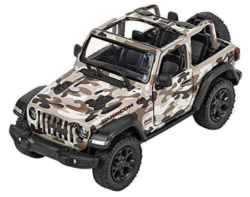 KiNSMART - 1/34 Scale Model Compatible with Jeep Wrangler Rubicon 2018 Camo Open Top (Beige) 1