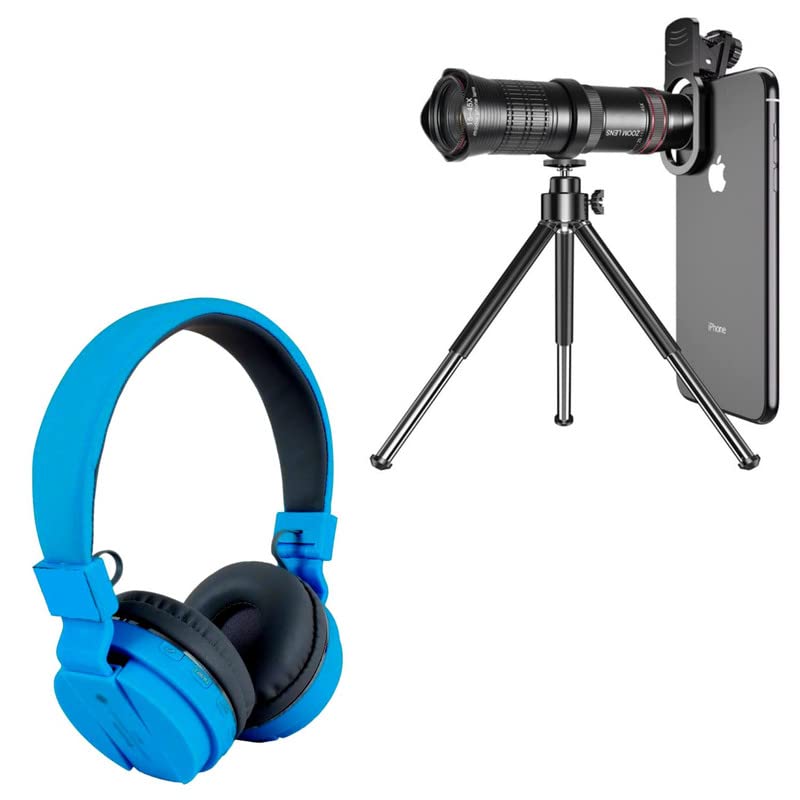 Cospex Combo Pack of 2 Items - Comfortable On-Ear Bluetooth Wireless Headphone, 14x Zoom Mobile Telephoto Lens (1 Year Warranty)