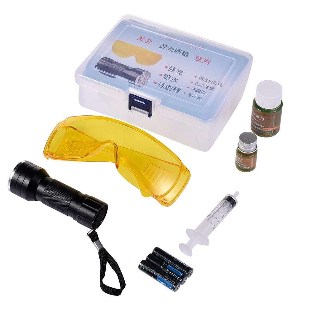 IITA AC Leak Kit - Aluminum Alloy Oil Leak Kit - Coolant Leak Detection Kit, Oil Dye Leak Kit with LED Flashlight, Goggles, 3 AA Battery, Refrigerant Leak Detecting Accessories for Home, Cars 4