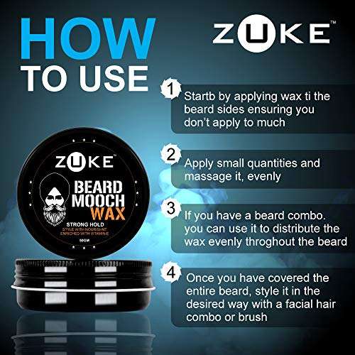 Zuke Beard & Mooch Wax For Strong Hold - With Vitamin-E, Almond Oil & Sunflower Oil (50g) 5
