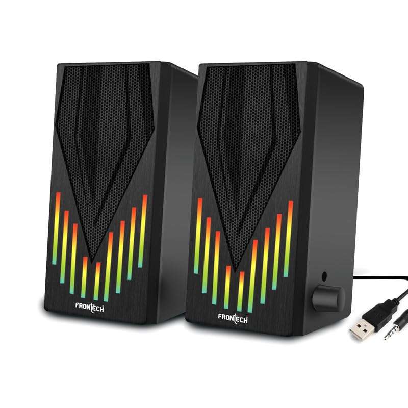 FRONTECH 2.0 USB Powered Multimedia Speakers with RGB Lights | 2 x 3W Drivers (5.2 cm) | AUX Connectivity | for Laptop, PC, Mobile | 1 Year Warranty (SPK-0006, Black) 1