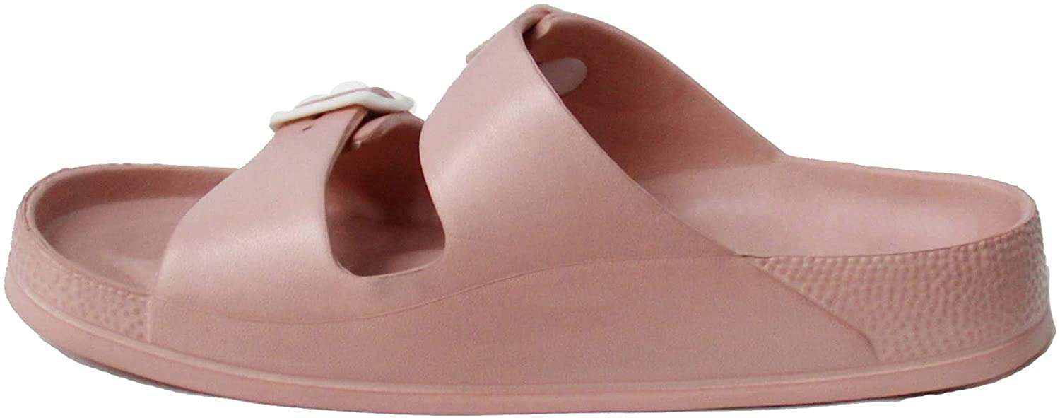 H2K Women's Lightweight Comfort Slides Adjustable Double Buckle Platform Sandals Buddy2, Dusty Rose, 10 5