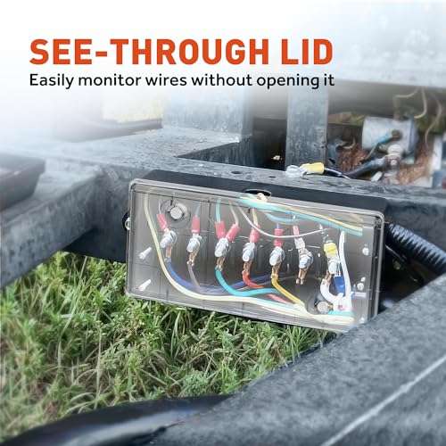 SnowyFox 7 Way Electrical Trailer Junction Box-7 Gang Trailer Wire Connection Box with Clear Cover Weatherproof for Rewiring Camper RV Caravans Boat Light 7 Way Trailer Wire Connectors 3