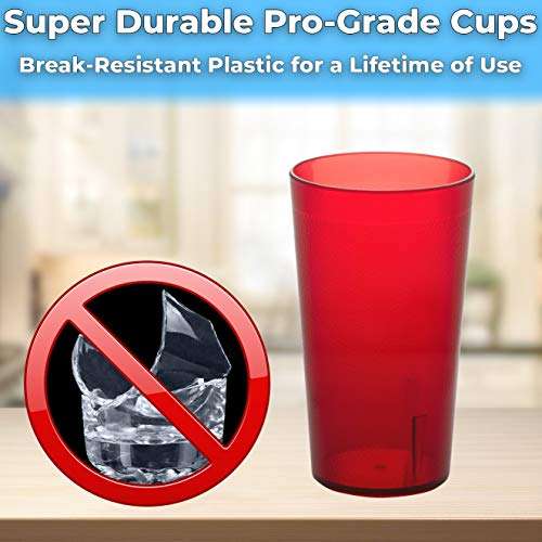 Restaurant Grade, BPA-Free 12oz Red Plastic Cups 12pk. Super Durable, Break Resistant Drinking Glasses for Cafe, Party, Catering. Reusable, Stackable Tumblers with Textured Grip Design 2