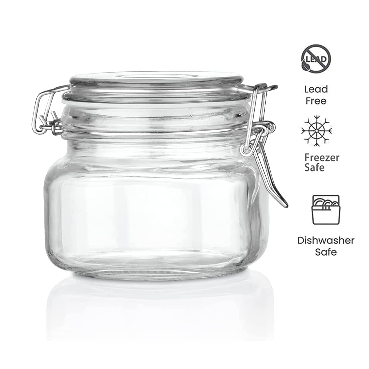 PLUZNIQ® 500ml Square Glass Jars With Airtight Lids, Mason Jars, Glass Jars With Leak Proof Rubber Gasket, Storage Jars With Hinged Lid for Home and Kitchen (1 PCS) 5