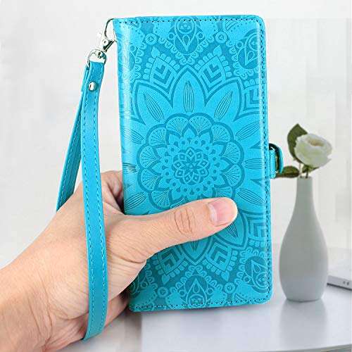 Harryshell Google Pixel 3 XL Case, Detachable Magnetic 12 Card Slots Wallet Case Shockproof PU Leather Flip Protective Cover Wrist Strap for Google Pixel 3XL (Flower - Blue) 6