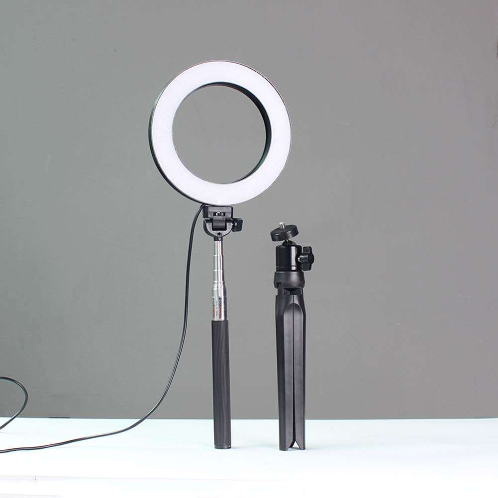 YESBAY Dimmable LED Phone Camera Selfie Ring Makeup Flash Light Lamp with Stand Tripod for Smartphone YouTube Self-Portrait Video Shooting Black 14.5 cm 5