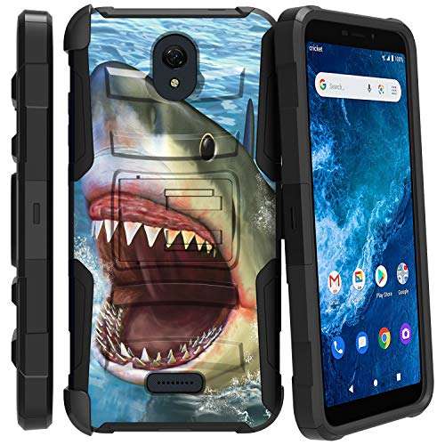 TurtleArmor | Compatible with Cricket Icon 2 Case | U325 [Hyper Shock] Hybrid Reinforced Dual Layer Case Belt Clip Holster Stand Sea Ocean - Shark Attack 2