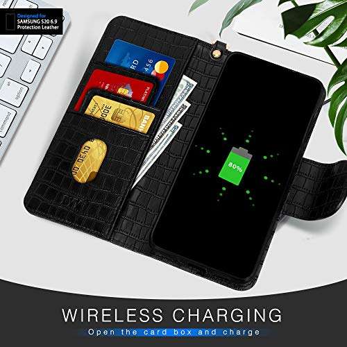 FYY Case for Samsung Galaxy S20 Ultra 5G 6.9", [Kickstand Feature] Luxury PU Leather Wallet Case Flip Folio Cover with [Card Slots] and [Note Pockets] for Galaxy S20 Ultra 5G 6.9 inch Crocodile Black 6
