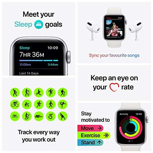 Apple Watch SE (GPS, 40mm) - Silver Aluminium Case with White Sport Band 5