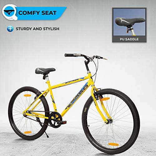 Hercules Dynor Rf 26T Single Speed Road Cycle ( Canary Yellow ,Ideal For : 12+ Years ,Brake : V Brake, Frame: 18 Inches Steel) Ideal For : Unisex Adult, Rigid 6