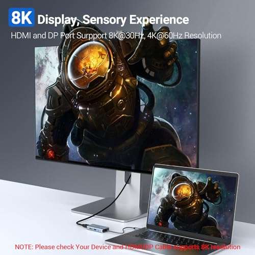 USB C Hub, oditton 4 in 1 USB C Hub, Dual Display 8K@30Hz HDMI 8K@30Hz DP, USB 3.0, 100W USB-C PD, 4 Port Dock Station for Laptop, Projector, and More Type C Devices 2