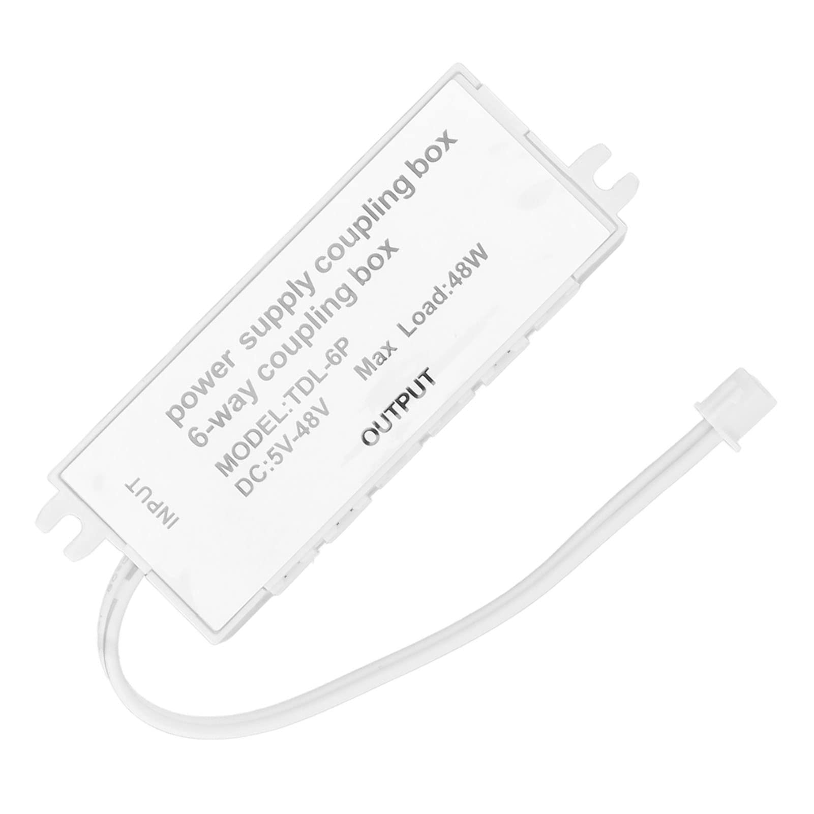 Jeanoko Power Supply Junction Box, 6 Way Coupling Box XH2.5 Port 48W 5‑48V Plug and Play Power Supply Junction Box Power Coupling Box for LED Light 6