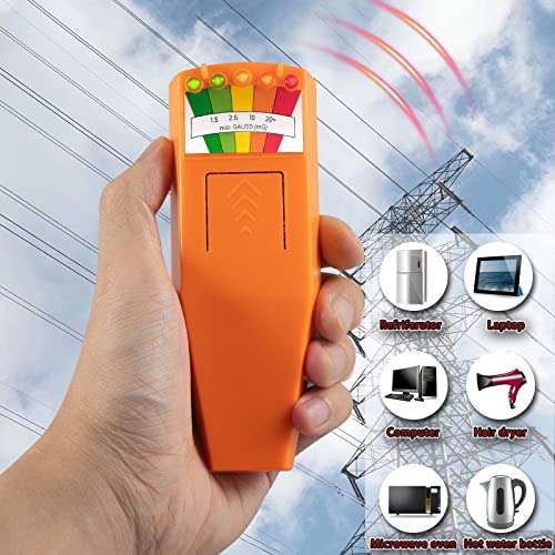 2 Pack 5 LED EMF Meter Magnetic Field Detector Ghost Hunting Paranormal Equipment Tester Portable Counter Orange 2