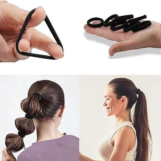 Cerrito Hair Band for Women & Girls, No Damage Hair Elastics, Strong Hold Ponytail Holders, Soft, Stretchable Rubber Bands for Thick, Thin, Curly & Straight Hair (Black, Pack of 30) 4