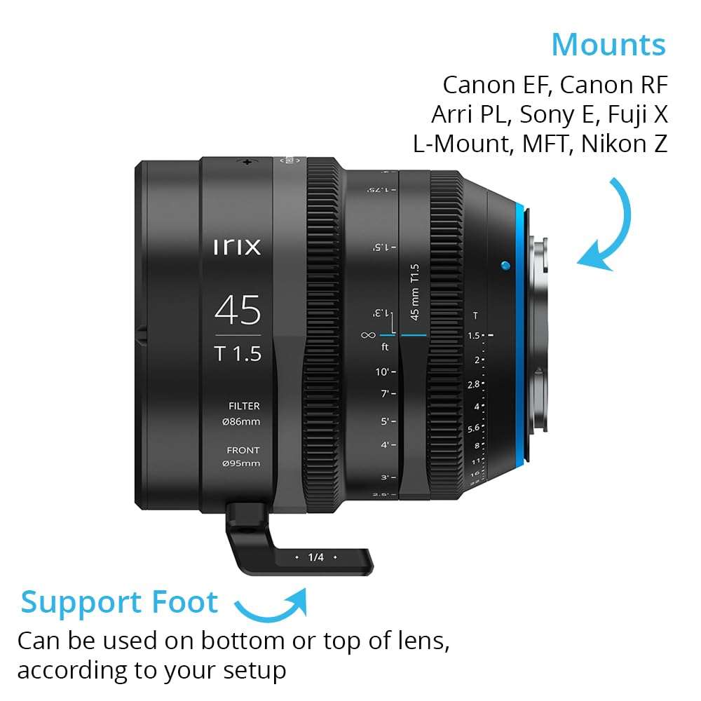 Irix Cine 45mm T1.5 Cinema Lens for Sony E-Mount Cameras | Military Certified for Humidity and Freezing Rain/Icing | Compatible with Magnetic Filters | Distance Scale in Feet 5
