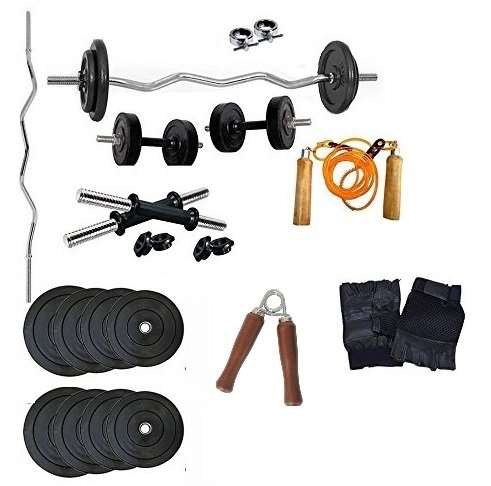 Aurion Home Gym Weight Lifting Pack 28 Kg with 3 Rods + Glove-Rope-Hand Grip x 1 1
