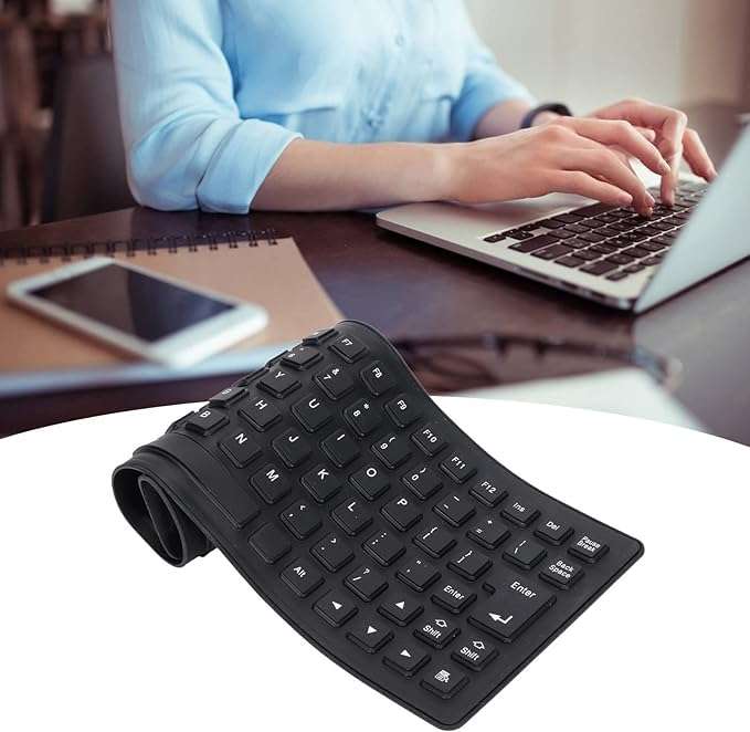 Shrevi Waterproof Foldable Portable Soft Silicone Keyboard USB Wired Roll-up Silica Gel Computer PC Desktop Keyboard for Laptop Notebook PC Mac 6