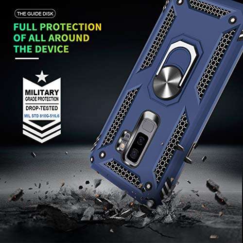 Gritup Compatible for Samsung Galaxy S9+ Case (No fit for S9) with 3D PET Screen Protector, Military-Grade Shockproof Protective Phone Case with Magnetic Kickstand Ring for Samsung S9 Plus Brown 6