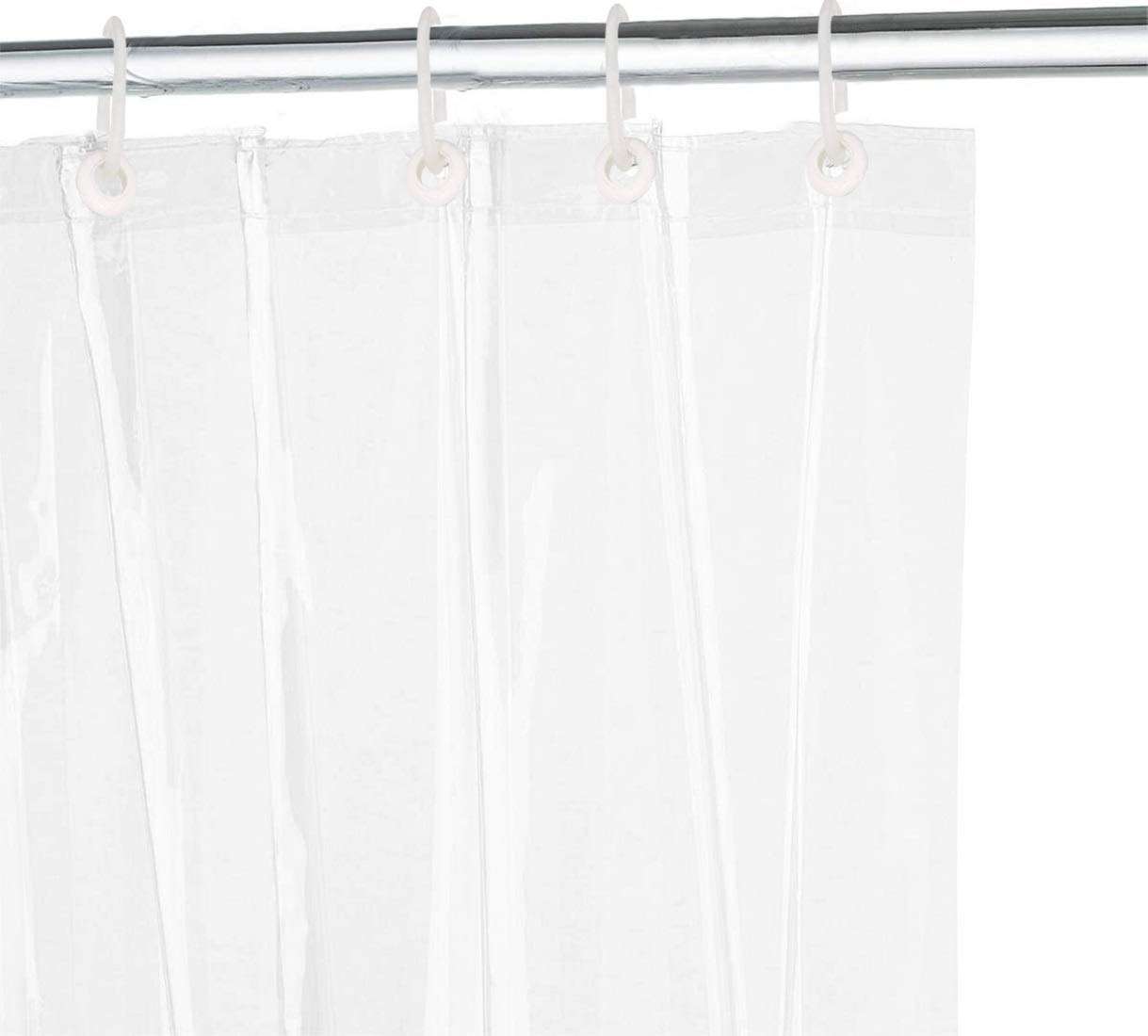 Fabfurn™ Set of 2 Transparent PVC Shower Curtains (0.15 mm) , AC Curtain with Hooks - 9 Feet 4