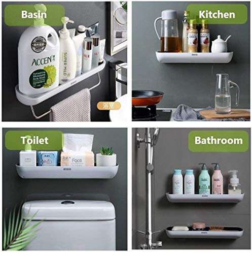 ZEEBLY Self Adhesive Bathropom Shelves with Hooks, Shower Caddy Shelf Organizer, No Drilling Wall Mount Shower Storage Accessories (AV 190 Towel With Rack) 3