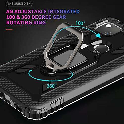 Avesfer for Google Pixel 4A Case (Not fit 4A 5G) with Tempered Glass Screen Protector Shock Absorbing Defender Protective Cover Ring Holder Kickstand Anti Impact Scratch Resistant Carbon Fiber (Black) 5