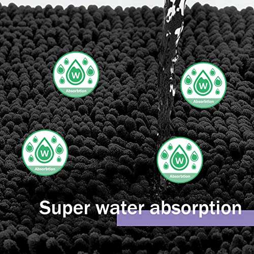 Bathroom Rugs Sets 4 Piece, Chenille Bath Rug Non-Slip Bath Mats with Soft Plush PVC Backing Water Absorbent Carpet 1'' Quick Dry Microfiber Toilet Mat, Black 6