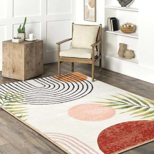 RoomTalks Terracotta Boho Aesthetic 4x6 Area Rugs Carpet for Bedroom Dining Living Room Kitchen, Thin Shag Rug Earth Tone, Mid Century Modern Washable Rug, Bohemian Cute Abstract Indoor Entryway Rug 2