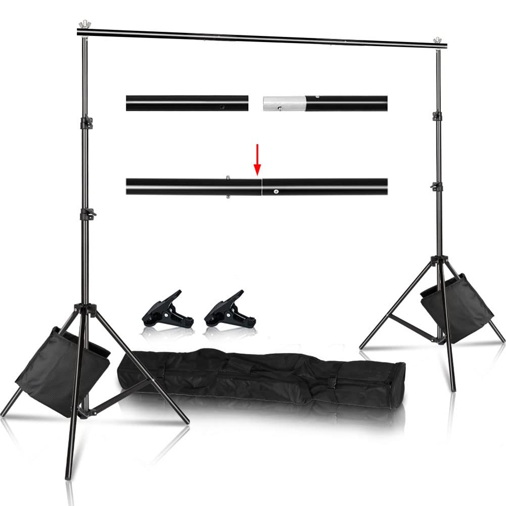 INFIJYON 6.5X6.5Ft Backdrop Stand, Adjustable Photo Backdrop Stand Kit with 2 Background Clamps, 2 Sandbags and Carrying Bag, Heavy Duty Background Stand for Wedding/Parties Decorations/Photoshoot