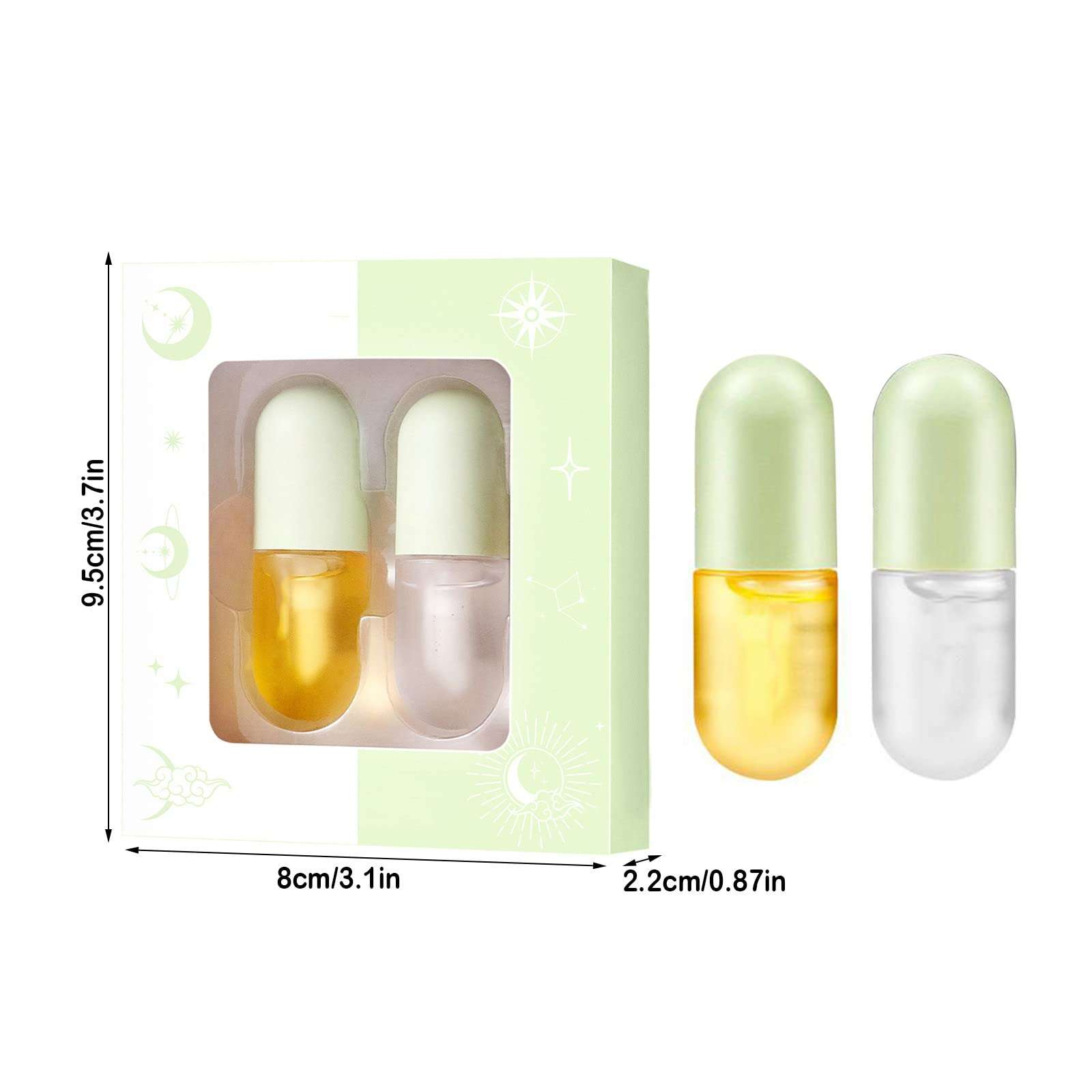 Lip Oil Combination 2 Pack Day & Night Lip Balm Moisturizes Lip Lip Care Moisturizing Lip Oil Lip Care Moisturizing Lip Oil 3ml*2 Makeup Set for Teen Girls (Green, One Size) 6