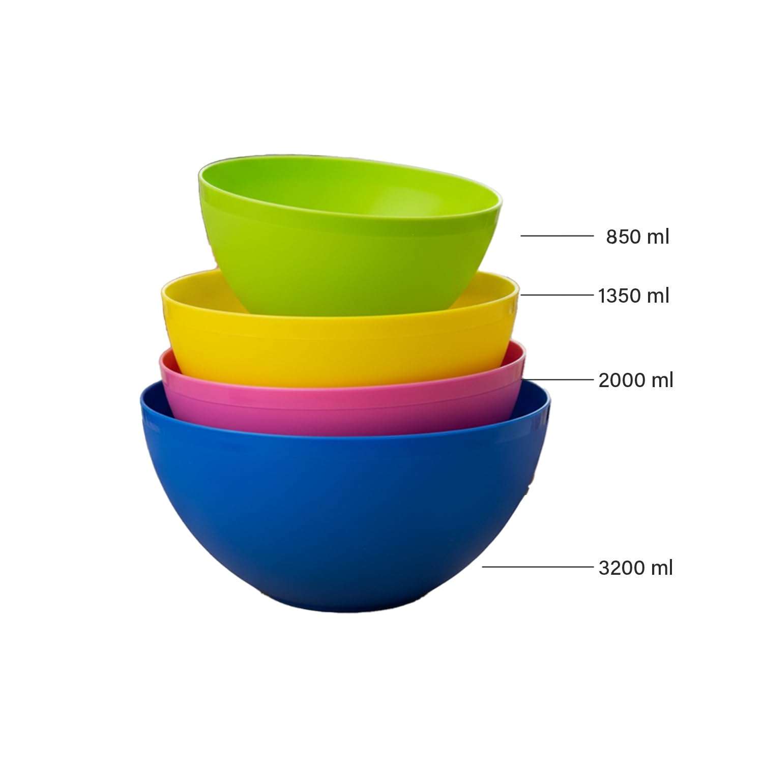 Gluman 4-Piece Mixing Bowl Set | Opaque Multi-Color Plastic Kitchen Bowls for Baking, Cooking, Meal Prep & Serving | Lightweight, Dishwasher Safe |Stackable Bowls (3200ml, 2000ml, 1350ml, 850ml) 3