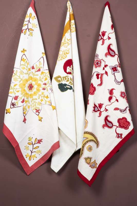 CONTRAST LIVING Srswoti Hand Block Printed Kitchen Towel/Dish Towel/Hand Towel Multi Color Set of 3 Pcs 1