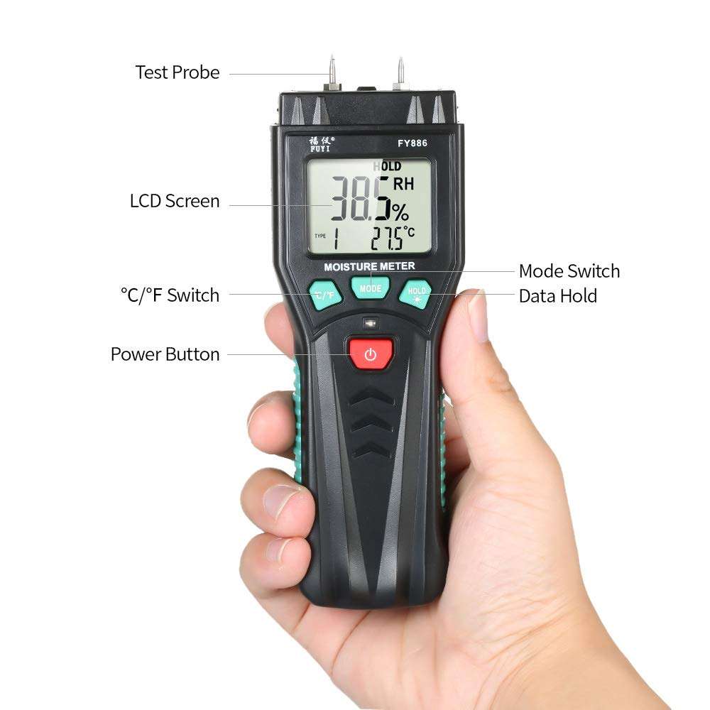 CICIN 0-60% Two Pins Digital Wood Moisture Meter, Wood Humidity Tester Hygrometer Timber Damp Detector Large LCD Display 6