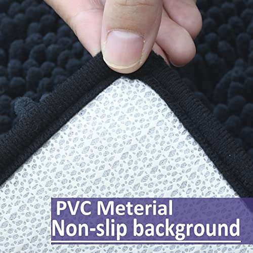 Bathroom Rugs Sets 4 Piece, Chenille Bath Rug Non-Slip Bath Mats with Soft Plush PVC Backing Water Absorbent Carpet 1'' Quick Dry Microfiber Toilet Mat, Black 5