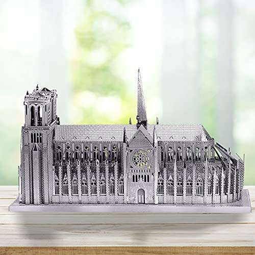 Piececool 3D Metal Puzzle for Adults, Gold Notre Dame De Paris Church Metal Model Kit, French Cathedral Architecture Building Kits, Great Birthday 114 Pcs 2