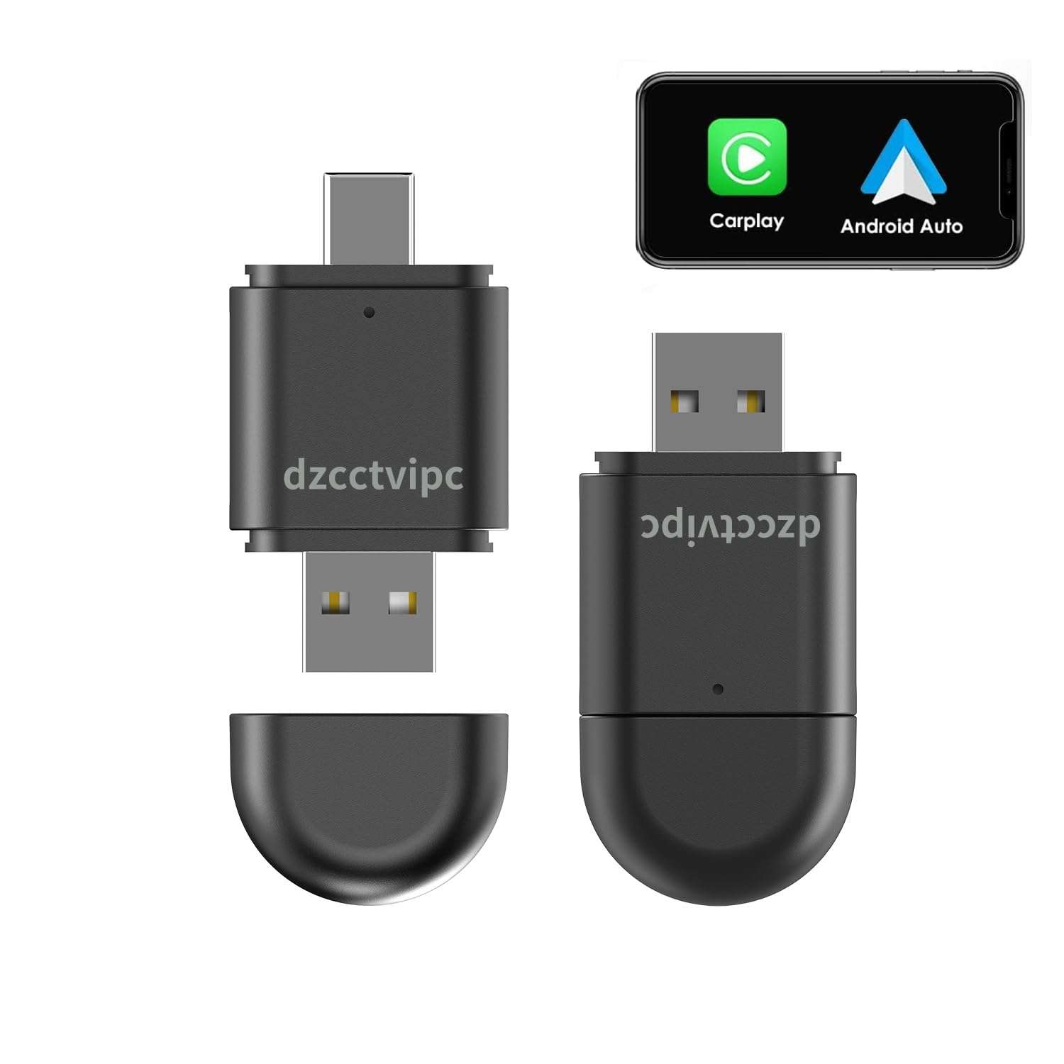 Upgrade-Wireless-Bluetooth-Adapter 2 in 1 for-Apple CarPlay & Android Auto, Plug and Play Low Latency Mini-Convert Wired to Wireless Dongle for Cars with USB Type-A or Type-C Interfaces (Solid Black) 2