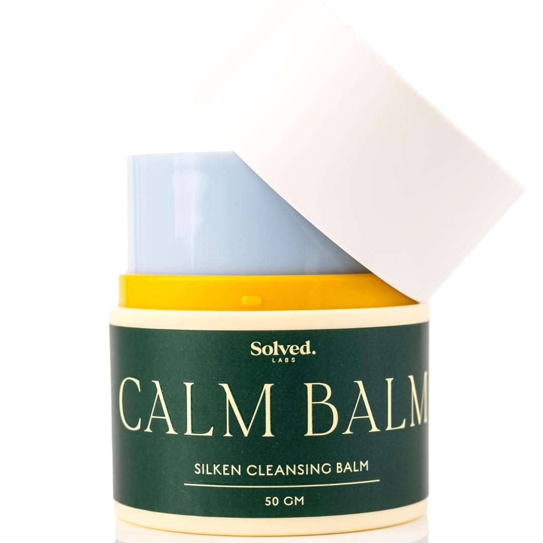 Solved Labs CalmBalm Silken Cleansing Balm | Ectoin, Cica, and Ceramides | Removes Long-Wear Makeup & Sunscreen | Gently purifies pores with its deep-cleansing | Non Comedogenic | 50g | Blue 1