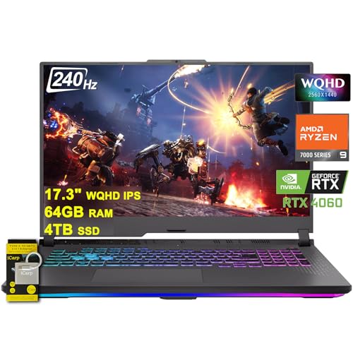 ASUS ROG Strix G17 G713 Gaming Laptop 17.3" WQHD IPS 240Hz AMD 12-Core Ryzen 9 7845HX (Beat i9-12900H) 64GB RAM 4TB SSD GeForce RTX 4060 8GB USB-C RGB Backlit Fast Charging Win11 w/ICP Accessory