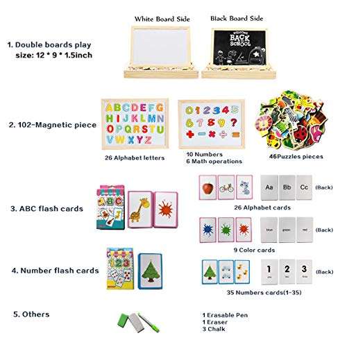 ODDODDY Educational Wooden Toys Magnetic Puzzles Art Easel Drawing Board Letters and Numbers Animals Puzzles Magnets Preschool Homeschool Supplies Learning Games Gifts for Kids Toddlers Boy Girl 2